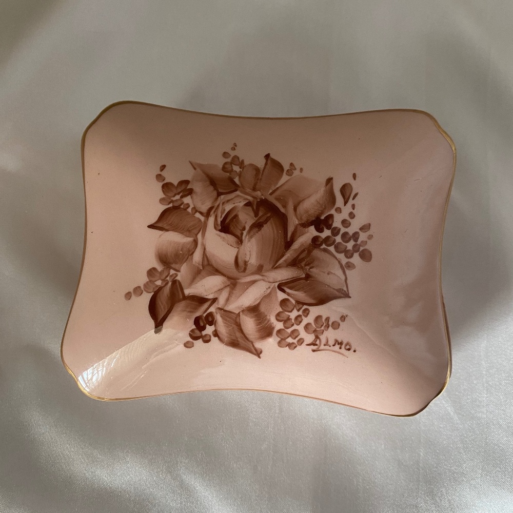Lidded Porcelain Trinket Dish Pink with Roses
